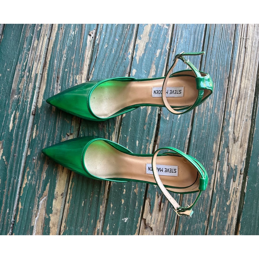 Steve Madden Opar Green Translucent PVC Pointed Toe Ankle Strap Pumps 10M